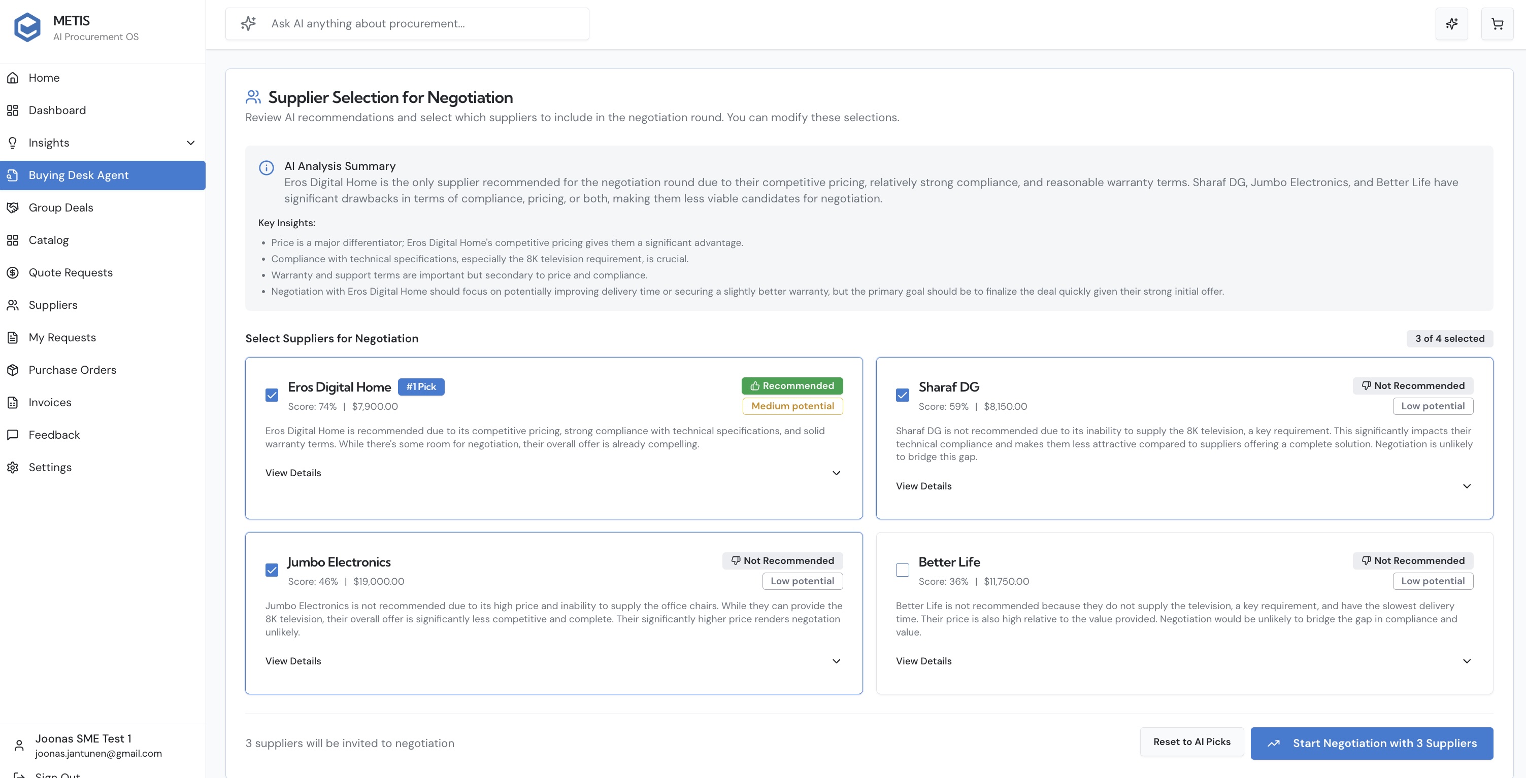 Smart Approval Recommendations
Get AI-powered recommendations with price analysis, supplier assessment, supporting factors, and risk mitigation strategies.